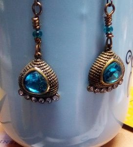 Antique Bronze and Crystal Dangle Earrings (NWT)
